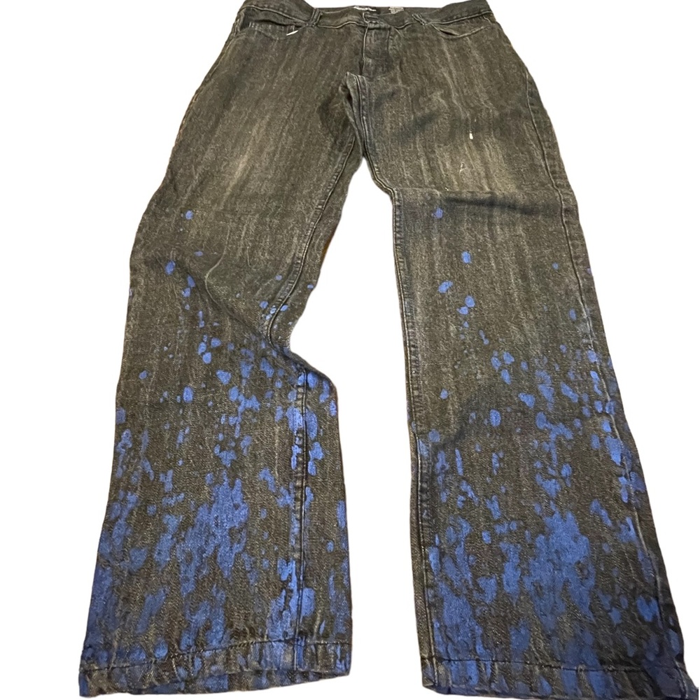 🌸  Diamond Stash mens black denim jeans with paint splatters size‎ 38